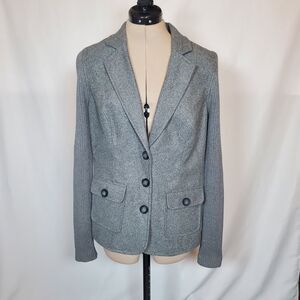 Cabi Women's Sweater Blazer Medium Gray Wool Blend Ribbed Sleeve Classic Preppy